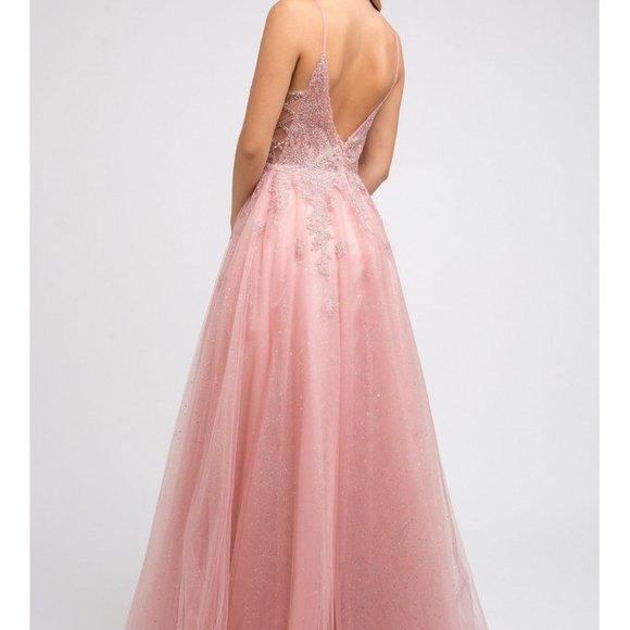 V-Neck Spaghetti Strap A-Line Dress JT234 - Picture 3 of 3